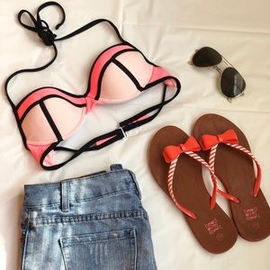 ColorBlock Push up Halter Bikini Top